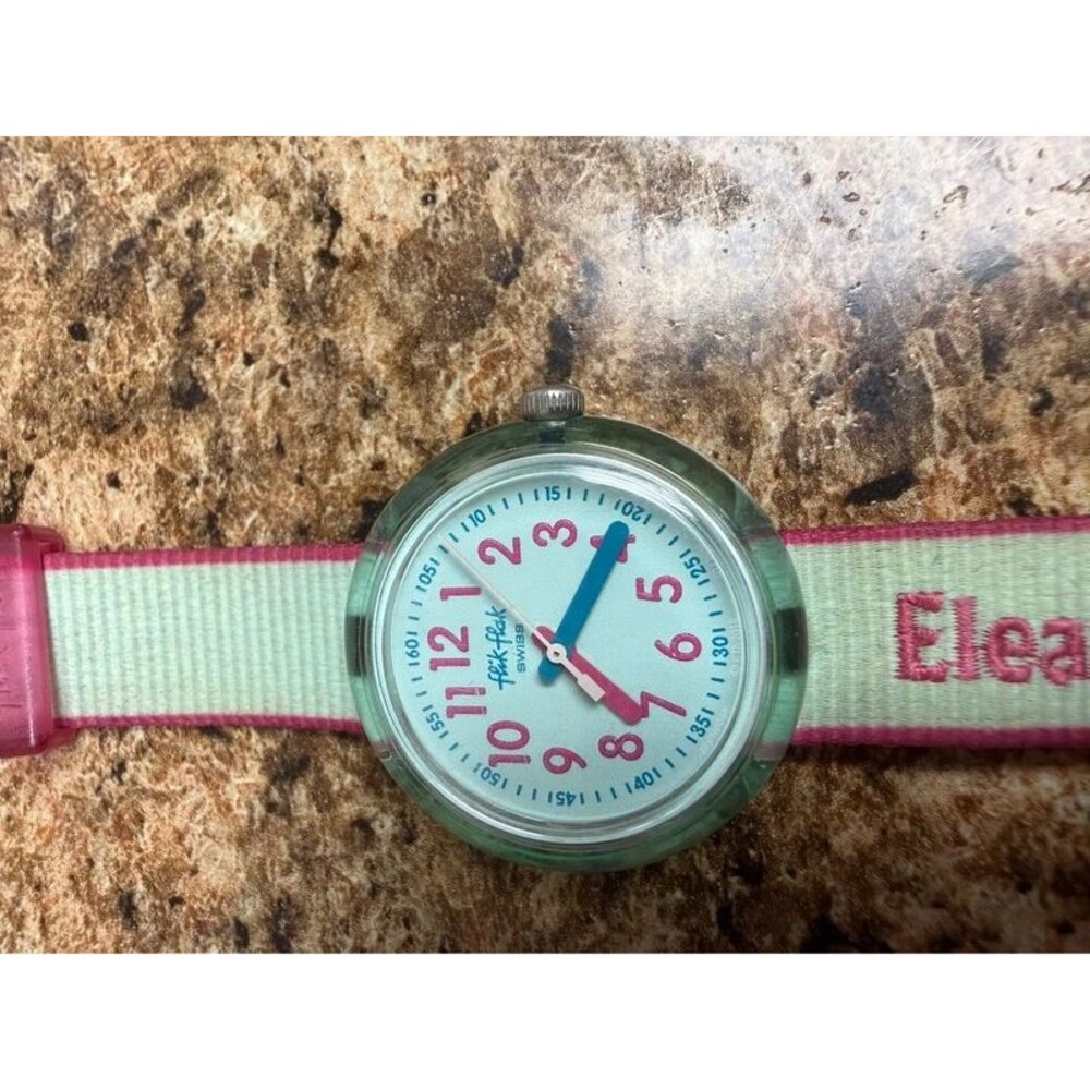 Swiss Children’s Watch Personalized Eleanor Pink Green Quartz Wristwatch